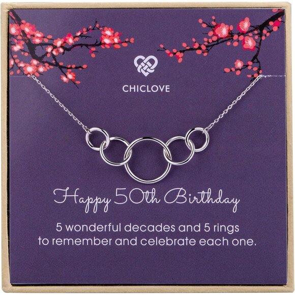 925 Sterling Silver Infinity Five Circle Necklace for Women, 50th Birthday Gift